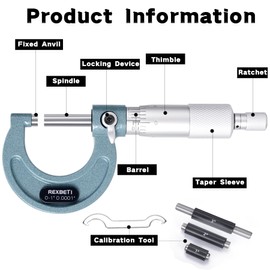 REXBETI 4Pcs Outside Micrometer Set, 0-4" Machinist Micrometer, Ultra-Precision Carbide Tipped Measuring Tool Set, 0.001" Graduation, +/-0.0001" Accuracy, Protective Case