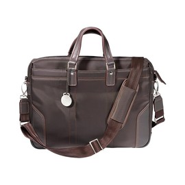 Promos On-Time Professional Leather Trim Executive Briefcase, Brown, Nylon, 16x12x2.5 Inch, Multiple Pockets, Laptop Bag with Adjustable Shoulder Strap