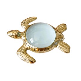 Luxury Brass Turtle Magnifying Glass – Gold Sea Turtle Paperweight & Desk Figurine with Crystal Shell – Vintage Office Decor & Elegant Gift for Home or Library