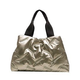 DIVA Rose Women's Tote Bag, Quilted Bag, Large Capacity, Mother's Bag, Simple, Stylish, Quilted, Gold (No Charm)