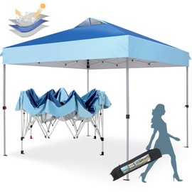 MFSTUDIO 10x10 Outdoor Pop Up Canopy Tent, Easy Set-up Straight Leg Folding Instant Shelter for Beach, Party and Camping, 100 Sq. Ft of Shade, Dark & Light Blue