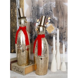 Sweet Summer Living Glass Snowman Slim Tabletop Christmas Décor 24 inch Height x 6.5 inch Width Crackle Glass Mercury Gold with Gold Hat and Red Scarf