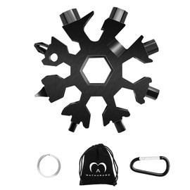 MATHARAGO Snowflake Multitool, 1pcs Snowflake Tool Stainless Steel 18 in 1 Snowflake Multitool with Carabiner Clip, Keyring and Storage Bag for Christmas Gift Men's Present(Black)