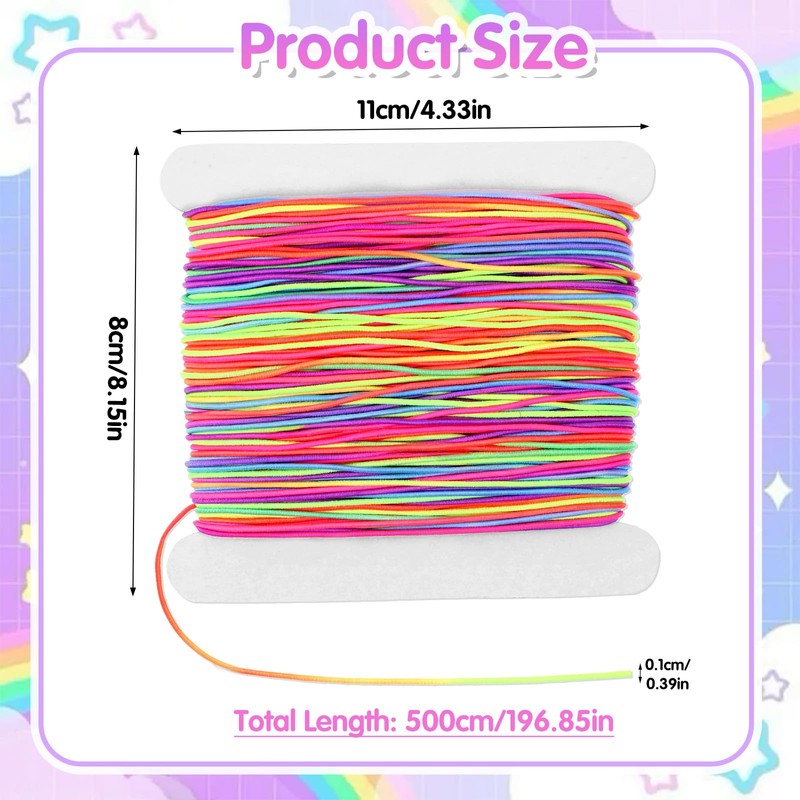 LXUEJIE Elastic Bracelet String, 1mmX50m Stretchy Rainbow Bracelet String