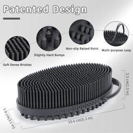 FREATECH Körperbürste mit Elastisch Gurt und 2-seitigen Silikonborsten Als Badebürste & Massagebürste, Duschbürste für Peeling und Cellulite Entfernen, Hygienischer & Langlebiger Als Luffa, Schwarz