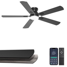 Phylluz 52'' Black Flush Mount Ceiling Fan with Lights for Bedroom