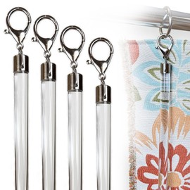 OooWow 24 inch (4 Pack) Steel Cap Round Base Acrylic Curtain Pull Wand - Clear Curtain Wand - Invisible Drapery Wand - Drapery Pull Rod (24 Inch)