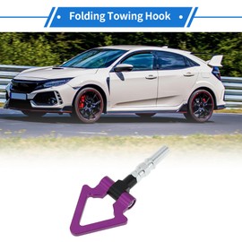 VekAuto Front/Rear Triangle Tow Hooks, Bumper Screw-on Tow Hook for Japanese Car Folding Racing Trailer Hook Aluminum Alloy Iron Purple