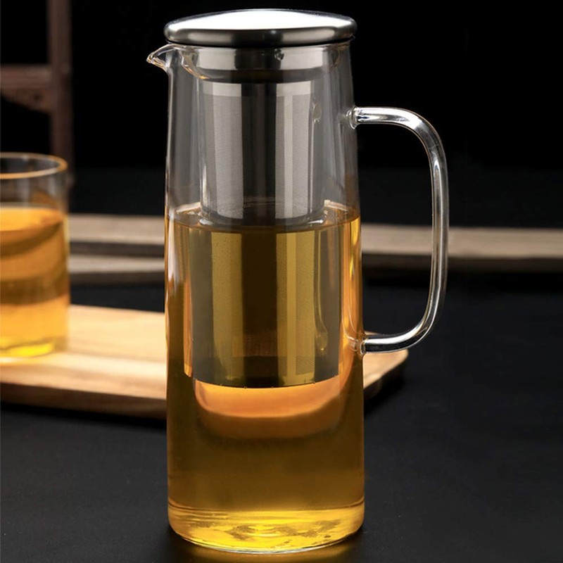 TAMUME Glass Water Pitcher with Stainless Steel Filter, 1.2L Cold
