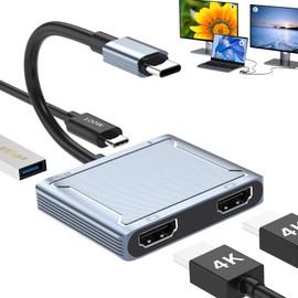 Azhizco Dual HDMI Adapter USB C Hub, Triple Display USB C to 2 HDMI 4-in-1 Typ C Hub Dual 4K HDMI Display,100W PD USB 3.0 for Dell XPS 13/15, Lenovo Yoga