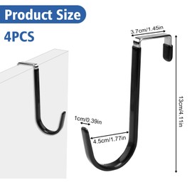 Gments 4Pcs Over Door Hooks Fits Fits 3.5cm Single Over The Door Hangers Wide Kitchen Stainless Steel Towel Coat Hooks with Anti-Scratch Rubber Surface for Hanging Clothes Starter Garland, Black