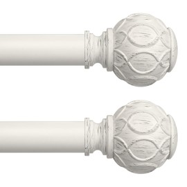 Wolistsa 2 Pack Antique White Curtain Rods for Windows 48 to 84 Inch, Adjustable Vintage Decorative 1 Inch Heavy Duty Curtain Rod, Rustic Farmhouse Drapery Pole with Boho Netted Texture Flower Finials