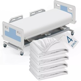 Unbranded Fitted Hospital Bed Sheets Soft&Durable for Home/Care Beds/Medical Use White - 36 x 80 Inch (4 Pack