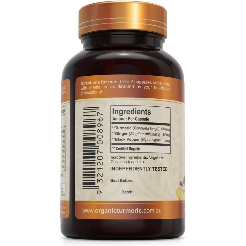 Organic Turmeric Capsules PLUS 120caps with black pepper and ginger