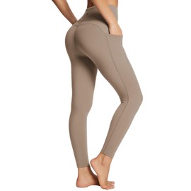 baleaf Leggings with Pockets for Women Tummy Control Workout High Waisted Athletic Ultra Soft 7/8 Gym Yoga Petite Ankle Pants Light Brown M