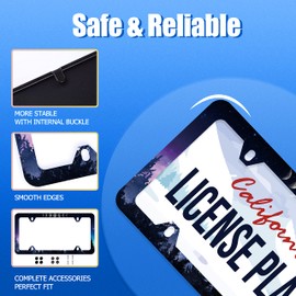 Moon License Plate Frame Starry Sky Moon Phases License Plate Cover Stainless Steel Car Accessory Rustproof Personalize Funny License Plate Holes Screws Decorative 12.3" X 6.3" for Women Men Gifts