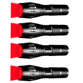 Red LED Flashlight - Single Mode Adjustable Focus Flashlights for Night Observation, Astronomy, Aviation, and Outdoor Activities,4-Pack