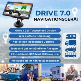 7 Inch GPS Navigation Device Drive 7.0 Navigation Device for Trucks, Cars, Motorhomes, Lifetime Updates