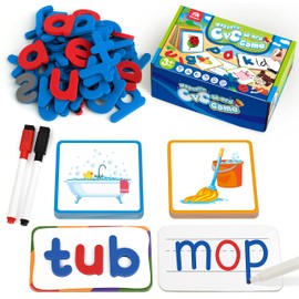 Coogam Short Vowels Spelling Flashcards with Magnetic ABC Letters, Learn to Write CVC Sight Words Vocabulary Flashcards Montessori Educational Toy Gift for Kids 3 4 5 Years Old