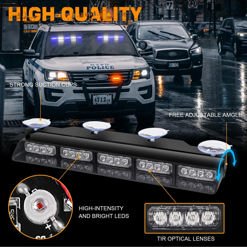 XRIDONSEN 2x 17 inch Blue White Emergency Dash Strobe Lights