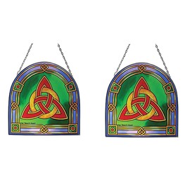 Royal Tara Trinity Knot Set Stained Glass Window Hang Suncatcher Wall Hanging Irish Plaque Handcrafted Decor Housewarming Gift (Set of 2 Stained Glass)
