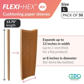 IDL Packaging 13.75" Flexi-Hex™ Honeycomb Packing Paper Sleeves, L, Brown, Pack of 50 - Adaptable to Any Shape Cushioning Packaging with Modern Design - Flexible & Reusable Wrap Bags for Moving