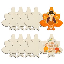 Large Size 7inch Wooden Thanksgiving Ornaments to Paint, DIY Blank Unfinished Turkey Wood Ornament for Crafts Hanging Decorations Family Party(10PCS, Beige Turkey)