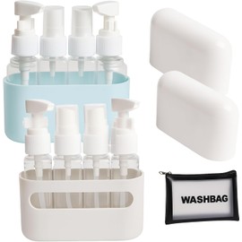 Juego De 8 Botellas De Viaje De Silicona, Accesorio De Tamaño De Viaje a Prueba De Fugas De 50 ml Con Etiqueta Y Bolsa de Aseo, Ideal para Viajes de Negocios y Vacaciones