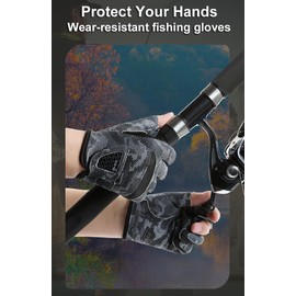 SUJAYU Fishing Gloves Men & Women, Anti-Slip & Breathable Laxuery Palm Kayak Gloves, 3-Cut Fingers UV Protection Gloves Ice Fishing Gloves Fly Fishing Accessories (Green, Medium)