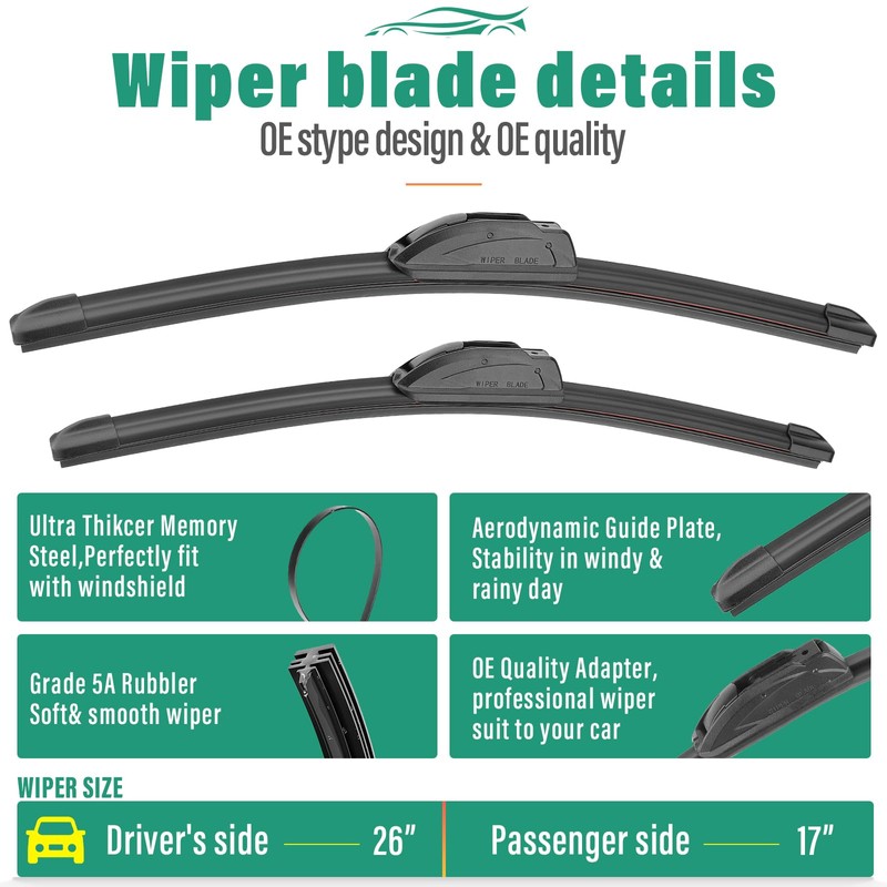 26" 17" 12" Windshield Wiper Blades Replacement for Nissan Rogue