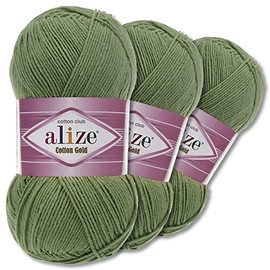 Wohnkult Alize 3 x 100 g Cotton Gold Premium Wool 59 Colours Summer Wool Yarn Knitting Amigurumi All Season Wool (485 | Green)