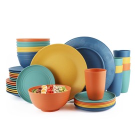 40-Piece Kitchen Plastic Wheat Straw Dinnerware Set,Dish Set for 8,Kitchen Set,Dinner Plates,Dessert Plate,Cereal Bowls, Cups, Appetizer Plates,Unbreakable Plastic Outdoor Camping Dishes,Multi Color