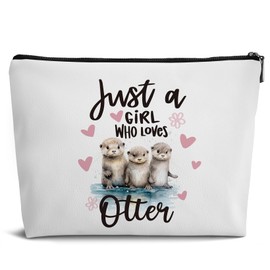Dejfel Aesthetic Sea Otter Gifts Makeup Bag for Women,Just A Girl Who Loves Otter Gifts Leather Small Zipper Pouch for Purse,Cosmetic Bag Zipper Pouch for Women Teens Girl,Small Makeup Bag