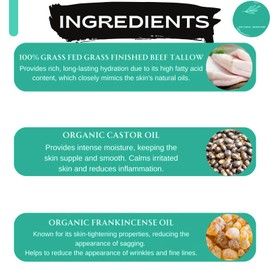 Grass-Fed Beef Tallow Skin Care, Tallow Face Cream with Frankincense, Castor Oil, 100% Natural Beef Tallow Moisturiser for Face & Body, Deep Hydration, Anti-Aging & Skin Barrier Repair, Vegan UK