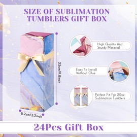 Qilery 24 Pcs Gift Boxes for Sublimation Tumblers Gift Box with Ribbon for 12oz, 20oz, 30oz Heat Press Sublimation Blanks Tumblers Skinny Tumbler Gift Boxes for Shipping Wrapping (Marble Color)