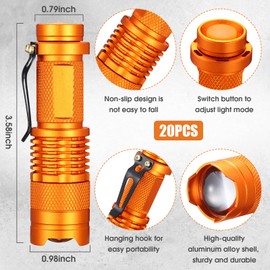 Fumete 20 Pcs LED Flashlight Torch Mini 3 Mode Tactical Flashlights Small Water Resistant Pocket Light Tactical Lamp Adjustable Focus Zoomable Pen Flashlight for Indoor Outdoor Hiking (Orange)
