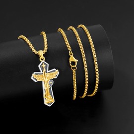 Gold Crucifix St Michael Pendant for Men Women, Saint Archangel Michael Necklace Sterling Silver Pray for Us Amulet Religious Jewelry Gifts Abalone Shell