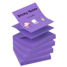 ZCZN Pop-up Sticky Notes 3 x 3 Inches, 4 Pads Bright Color Self-Stick Notes, 100 Sheets/Pad, Purple