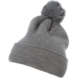 Flexfit Unisex Cuffed Pom Knit Beanie Hat, Heathergrey