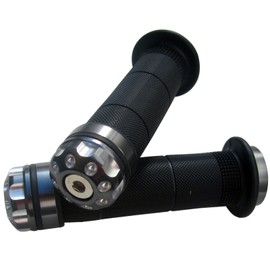 MotorToGo Titanium Gray CNC Aluminum 7/8" Handlebar Bar Gel Rubber Grips with CNC Bar-End Cap for 2014 Honda Grom 125