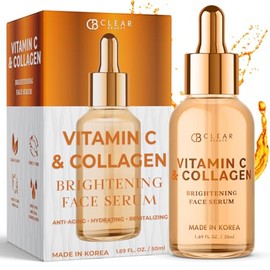 Clear Beauty Suero de vitamina C para la cara con colágeno, probado por dermatólogos, antienvejecimiento, cuidado de la piel coreano, hidrata, reafirm