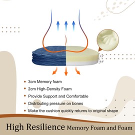 Civkor Chair Cushions for Dining Chairs Set of 6, Kitchen Chair Cushions Pads with Non Slip Backing, Dining Chair Cushions, Navy Blue 2" Thick Memory Foam/Foam with Ties, 16x16Inch, Machine Washable