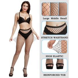 SAFSOU 3 Pairs Fishnet Stockings for Women With Stretch Waistband,Black Fishnets With Reinforced Toes, Fishnet Tights With High Elastic