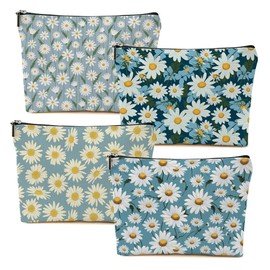 DHKG 4 Packs Watercolor Flowers Makeup Bag Floral Wildflower Cosmetic Bag Friend Friendship Gifts for Women Girls Sister Botanical Travel Organizer Zipper Pouch Christmas Thanksgiving Birthday Gifts