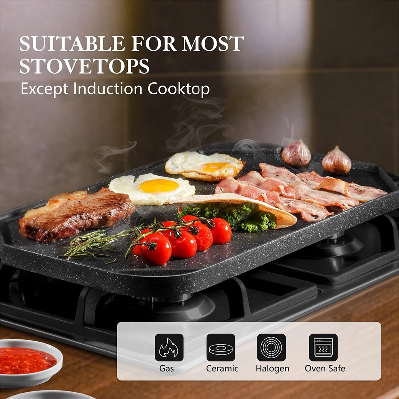 SENSARTE Nonstick Griddle Grill Pan, Pro-Grid Reversible Grill & Griddle
