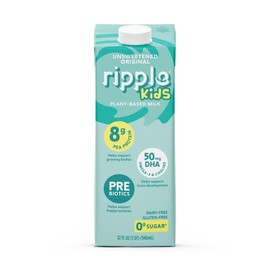 Ripple Kids Unsweetened Plant Based Milk | Pediatrician Recommended | 8g of Pea Protein | Shelf Stable | Vegan & Non GMO | Dairy, Soy, Nut, Gluten, & Lactose Free | 32 Fl Oz Cartons (Pack of 6)