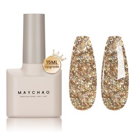 MAYCHAO 15ML Champagne Glitter Gel Nail Polish 1Pc Champagne Gel Polish Soak Off UV LED Nail Polish Nail Art Starter Manicure Salon DIY at Home, 0.5 OZ