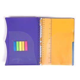 Mintra Office Durable PREMIUM Spiral Notebook, ((Purple, 2 Subject (6in x 9.5in)), Wire, Fabric Covered Coils, No Snags, Removable Adjustable Pocket Dividers, Ruler, Organization, Customizable