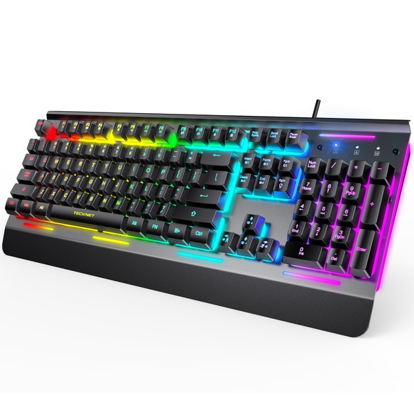 TECKNET Gaming Keyboard, USB Wired Computer Keyboard, 15-Zone RGB Illumination,