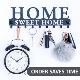 Stilemo Key Holder for Organized Hanging - Save time with The Home Sweet Home Key Rack and Key Holders - Key Hanger, in Satin Black - 9 Wall Mounted Hooks - 25 x 8.5 cm